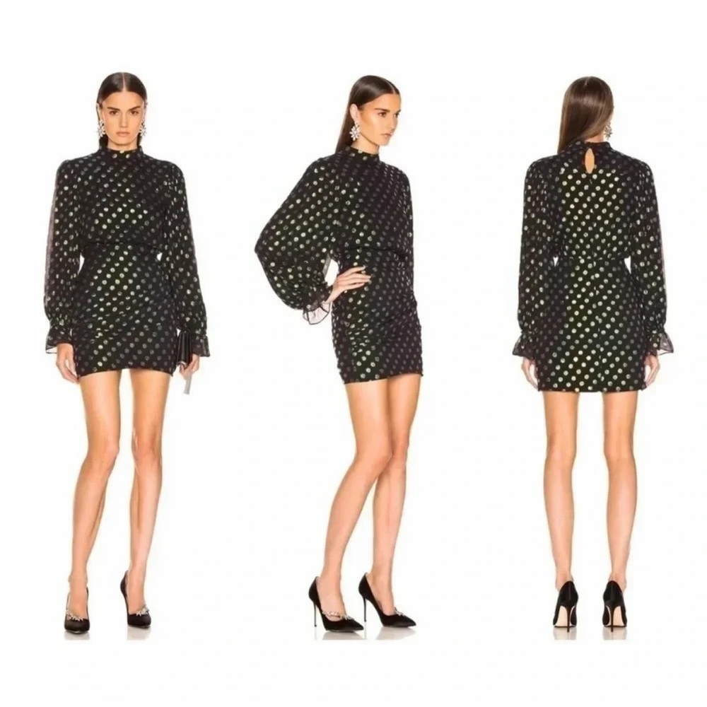 SALONI Black and Gold Long Sleeve Dress